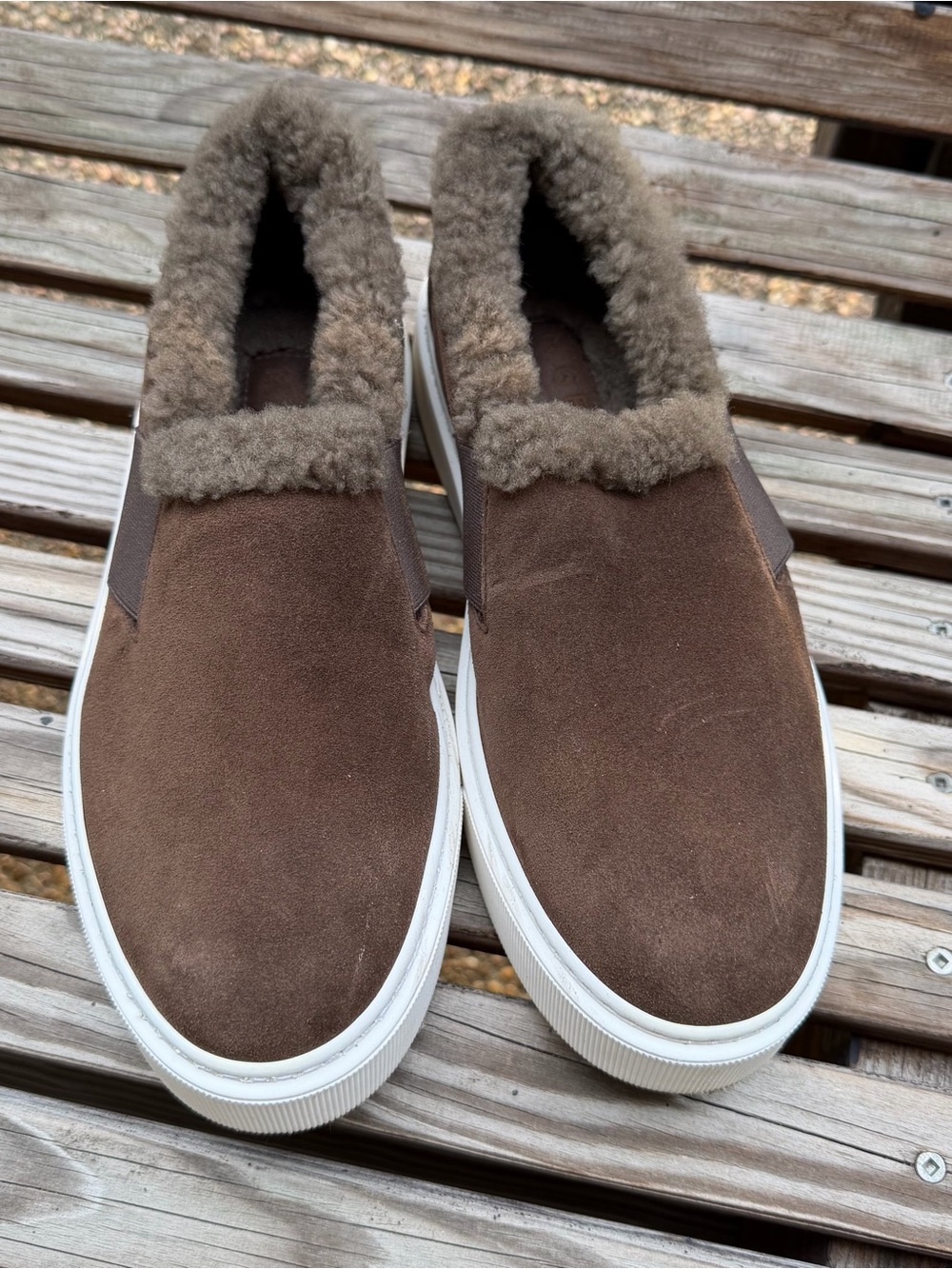 Women’s  Brown Suede Slip-On Shoes with Shearling Collar